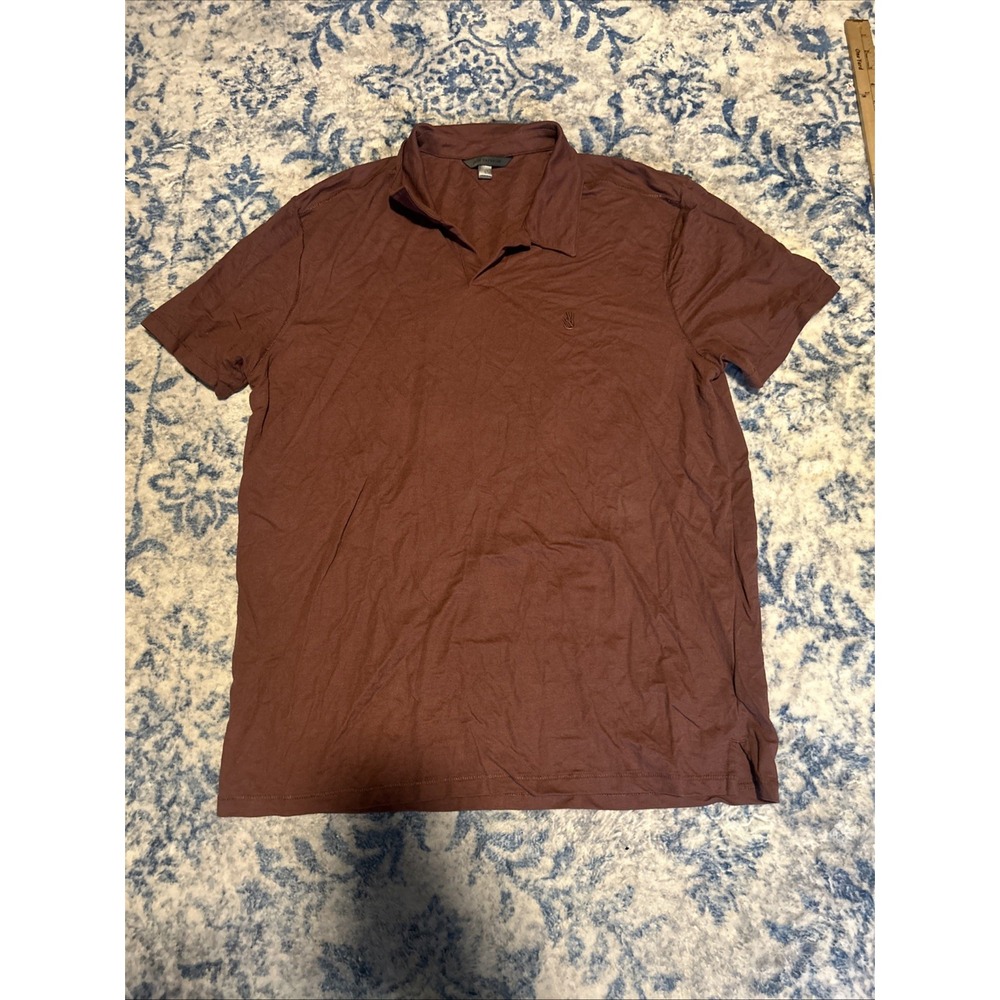 John Varvatos Polo Shirt Mens Large Peace Sign Logo Knit Distressed Collared